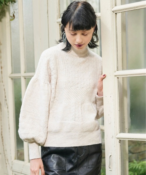 KOH.style（コースタイル）の「透かし柄編みニットトップス（ニット/セーター・レディース・ブラック/オフホワイト/パープル・FREE）」の7枚目の写真