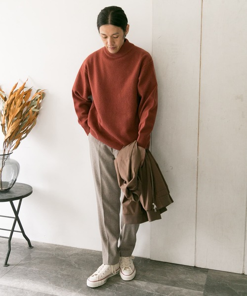 URBAN RESEARCH DOORS（アーバンリサーチドアーズ）の「ハミルトンウールハーフネックニット（ニット/セーター・メンズ・ダークブラウン/ベージュ/レッド・40/38）」の7枚目の写真