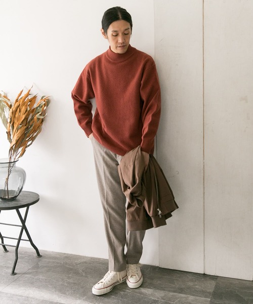 URBAN RESEARCH DOORS（アーバンリサーチドアーズ）の「ハミルトンウールハーフネックニット（ニット/セーター・メンズ・ダークブラウン/ベージュ/レッド・40/38）」の8枚目の写真