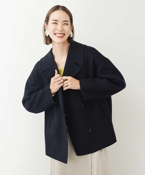 MICHEL KLEIN(ミッシェル・クラン)の「Super140sウールビーバーショートPコート(ピーコート・レディース・ライトブルー/ベージュ/ネイビー・38)」の3枚目の写真