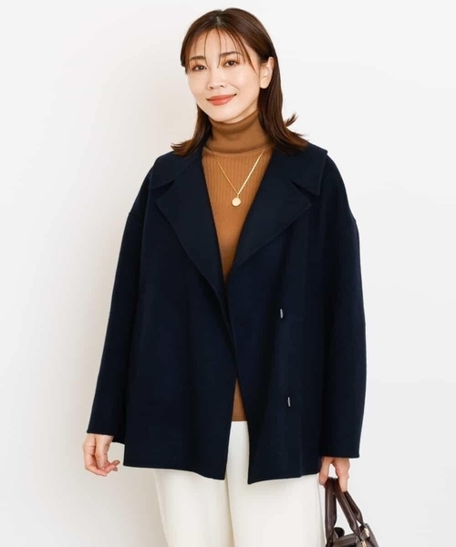 MICHEL KLEIN(ミッシェル・クラン)の「Super140sウールビーバーショートPコート(ピーコート・レディース・ライトブルー/ベージュ/ネイビー・38)」の4枚目の写真
