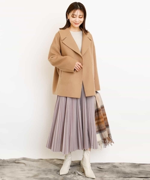 MICHEL KLEIN(ミッシェル・クラン)の「Super140sウールビーバーショートPコート(ピーコート・レディース・ライトブルー/ベージュ/ネイビー・38)」の17枚目の写真