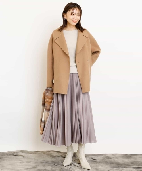 MICHEL KLEIN(ミッシェル・クラン)の「Super140sウールビーバーショートPコート(ピーコート・レディース・ライトブルー/ベージュ/ネイビー・38)」の20枚目の写真