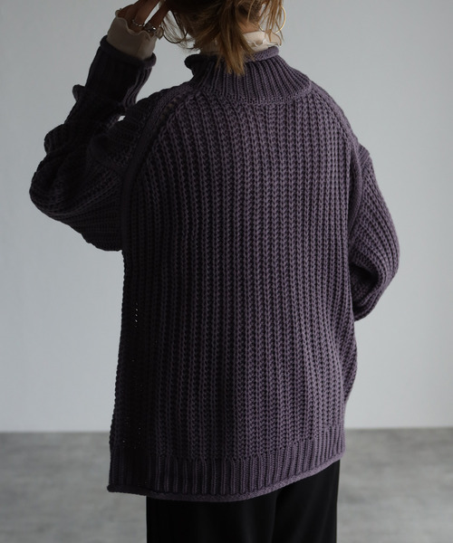 amini(アミニ)の「【2021-2022 A/W】片畦ロールニット(ニット/セーター・レディース・チャコールグレー/パープル/グリーン/グレイッシュベージュ/レンガ・MEDIUM)」の4枚目の写真