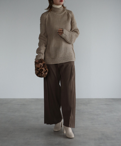 amini(アミニ)の「【2021-2022 A/W】片畦ロールニット(ニット/セーター・レディース・チャコールグレー/パープル/グリーン/グレイッシュベージュ/レンガ・MEDIUM)」の2枚目の写真