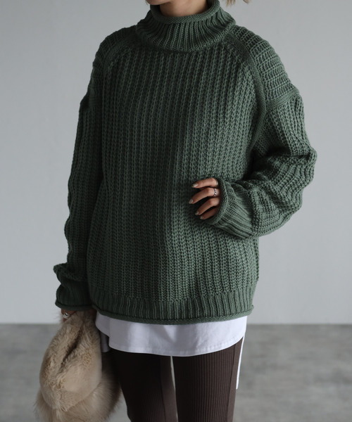 amini(アミニ)の「【2021-2022 A/W】片畦ロールニット(ニット/セーター・レディース・チャコールグレー/パープル/グリーン/グレイッシュベージュ/レンガ・MEDIUM)」の3枚目の写真