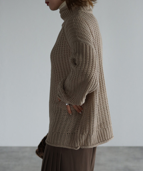 amini(アミニ)の「【2021-2022 A/W】片畦ロールニット(ニット/セーター・レディース・チャコールグレー/パープル/グリーン/グレイッシュベージュ/レンガ・MEDIUM)」の10枚目の写真