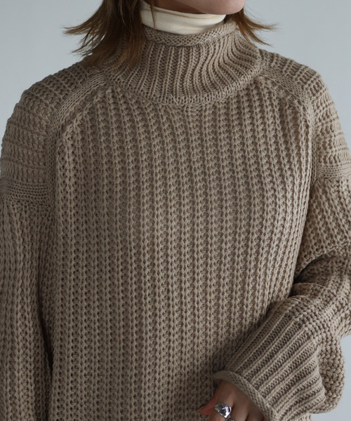 amini(アミニ)の「【2021-2022 A/W】片畦ロールニット(ニット/セーター・レディース・チャコールグレー/パープル/グリーン/グレイッシュベージュ/レンガ・MEDIUM)」の6枚目の写真