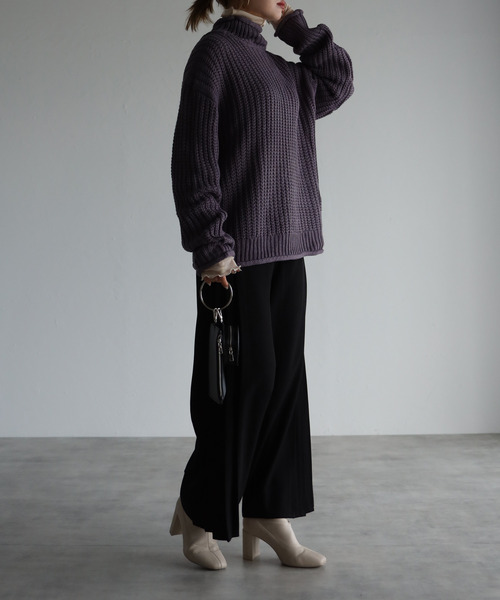 amini(アミニ)の「【2021-2022 A/W】片畦ロールニット(ニット/セーター・レディース・チャコールグレー/パープル/グリーン/グレイッシュベージュ/レンガ・MEDIUM)」の11枚目の写真