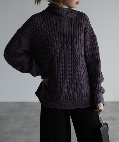 amini(アミニ)の「【2021-2022 A/W】片畦ロールニット(ニット/セーター・レディース・チャコールグレー/パープル/グリーン/グレイッシュベージュ/レンガ・MEDIUM)」の7枚目の写真