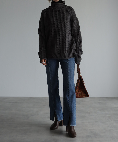 amini(アミニ)の「【2021-2022 A/W】片畦ロールニット(ニット/セーター・レディース・チャコールグレー/パープル/グリーン/グレイッシュベージュ/レンガ・MEDIUM)」の16枚目の写真