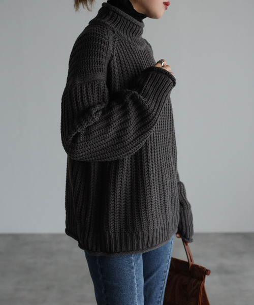 amini(アミニ)の「【2021-2022 A/W】片畦ロールニット(ニット/セーター・レディース・チャコールグレー/パープル/グリーン/グレイッシュベージュ/レンガ・MEDIUM)」の20枚目の写真