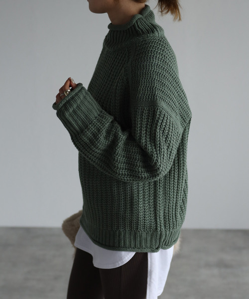 amini(アミニ)の「【2021-2022 A/W】片畦ロールニット(ニット/セーター・レディース・チャコールグレー/パープル/グリーン/グレイッシュベージュ/レンガ・MEDIUM)」の17枚目の写真
