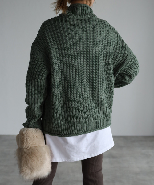 amini(アミニ)の「【2021-2022 A/W】片畦ロールニット(ニット/セーター・レディース・チャコールグレー/パープル/グリーン/グレイッシュベージュ/レンガ・MEDIUM)」の9枚目の写真