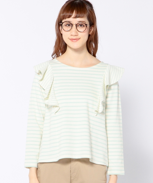 Another Edition(アナザーエディション)の「ボーダーフリルプルオーバー/ AEFC BOR フリル PO(Tシャツ/カットソー・レディース・ライム/コバルトブルー/ネイビー・フリー)」の11枚目の写真