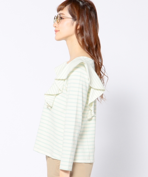 Another Edition(アナザーエディション)の「ボーダーフリルプルオーバー/ AEFC BOR フリル PO(Tシャツ/カットソー・レディース・ライム/コバルトブルー/ネイビー・フリー)」の12枚目の写真