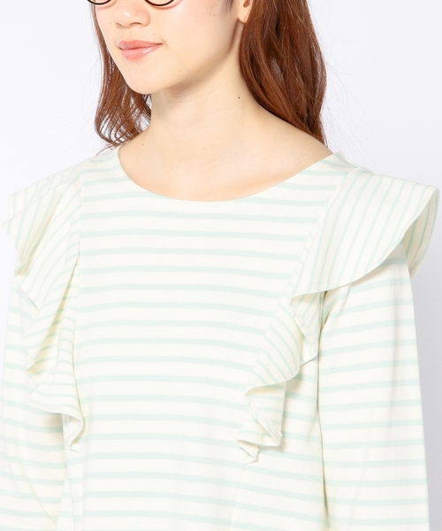 Another Edition(アナザーエディション)の「ボーダーフリルプルオーバー/ AEFC BOR フリル PO(Tシャツ/カットソー・レディース・ライム/コバルトブルー/ネイビー・フリー)」の14枚目の写真