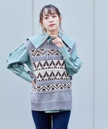 サイドリボン ジャガードニットベスト