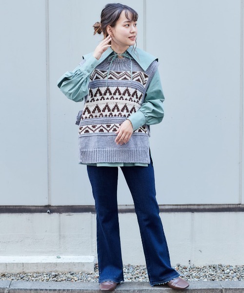 cepo(セポ)の「サイドリボン ジャガードニットベスト(ベスト・レディース・グレー/グリーン・M)」の10枚目の写真