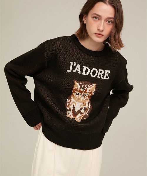 ROCKET x LUNCH(ロケットアンドランチ)の「ROCKET×LUNCH/R CAT JADORE プルオーバー 2237859(ニット/セーター・レディース・ブラック/ライトグリーン・SMALL)」の2枚目の写真