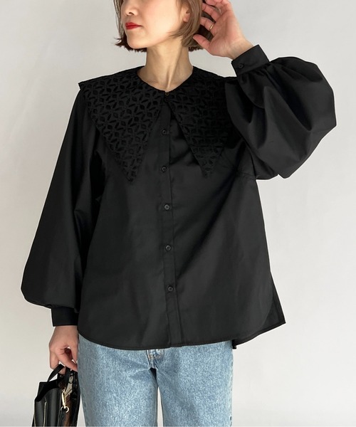 PICCIN（ピッチン）の「襟付きブラウス（シャツ/ブラウス・レディース・ブラック/オフホワイト・M/L）」の2枚目の写真