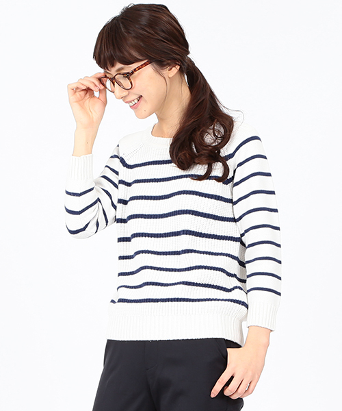 BEAMS LIGHTS Women's（ビームスライツ ウィメンズ）の「BEAMS LIGHTS / あぜ編プルオーバー（ニット/セーター・レディース・オフホワイト/ネイビー/その他1・FREE）」の3枚目の写真