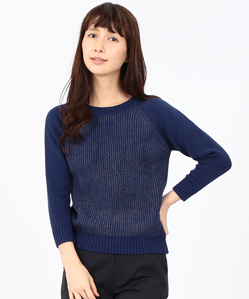 BEAMS LIGHTS Women's（ビームスライツ ウィメンズ）の「BEAMS LIGHTS / あぜ編プルオーバー（ニット/セーター・レディース・オフホワイト/ネイビー/その他1・FREE）」の2枚目の写真