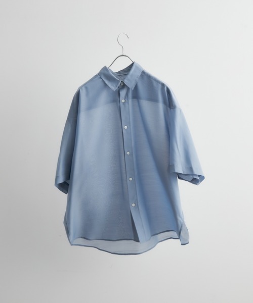 JUNRED（ジュンレッド）の「パールシアーハーフスリーブルーズシャツ（シャツ/ブラウス・メンズ・ホワイト/チャコールグレー/サックスブルー/ライトグリーン・M/S/L）」の4枚目の写真