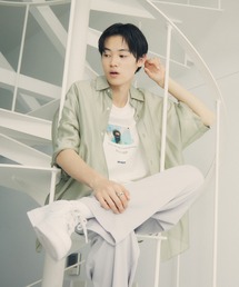 JUNRED | パールシアーハーフスリーブルーズシャツ(シャツ/ブラウス)