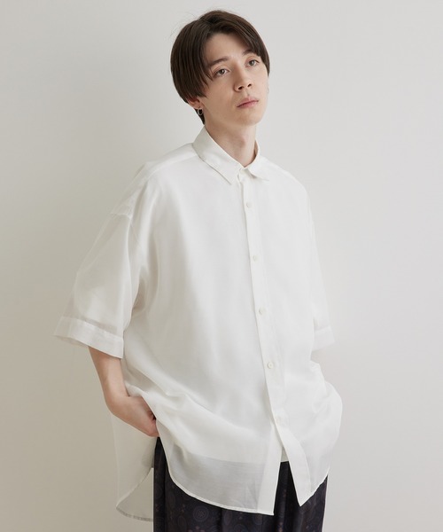 JUNRED（ジュンレッド）の「パールシアーハーフスリーブルーズシャツ（シャツ/ブラウス・メンズ・ホワイト/チャコールグレー/サックスブルー/ライトグリーン・M/S/L）」の6枚目の写真