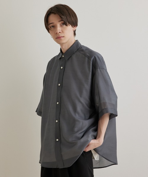 JUNRED（ジュンレッド）の「パールシアーハーフスリーブルーズシャツ（シャツ/ブラウス・メンズ・ホワイト/チャコールグレー/サックスブルー/ライトグリーン・M/S/L）」の7枚目の写真