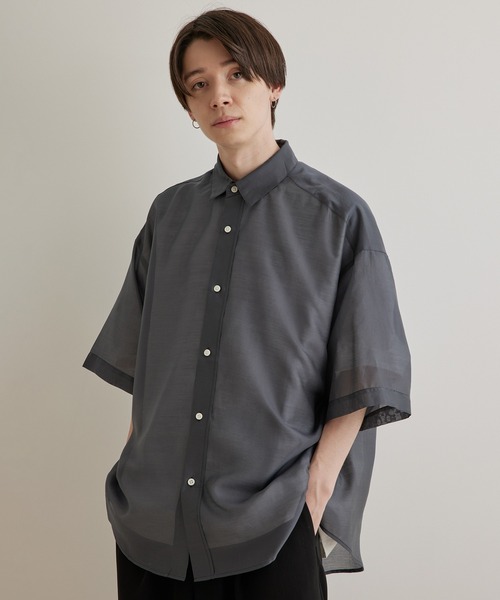 JUNRED（ジュンレッド）の「パールシアーハーフスリーブルーズシャツ（シャツ/ブラウス・メンズ・ホワイト/チャコールグレー/サックスブルー/ライトグリーン・M/S/L）」の8枚目の写真