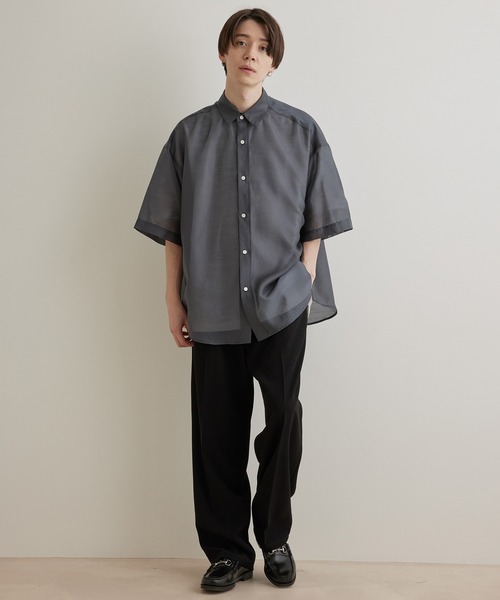 JUNRED（ジュンレッド）の「パールシアーハーフスリーブルーズシャツ（シャツ/ブラウス・メンズ・ホワイト/チャコールグレー/サックスブルー/ライトグリーン・M/S/L）」の11枚目の写真