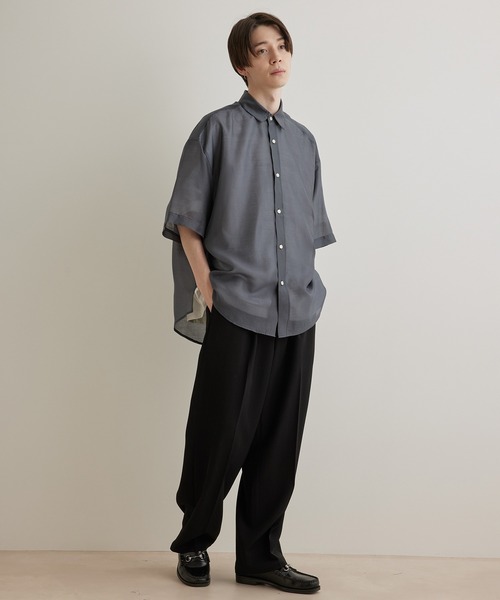 JUNRED（ジュンレッド）の「パールシアーハーフスリーブルーズシャツ（シャツ/ブラウス・メンズ・ホワイト/チャコールグレー/サックスブルー/ライトグリーン・M/S/L）」の12枚目の写真