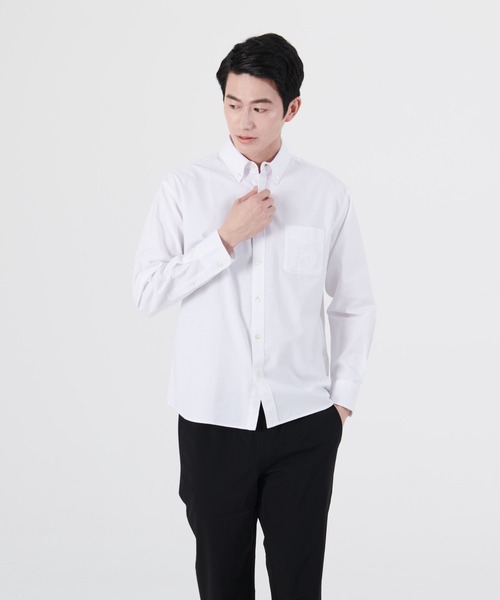 Blue Standard （ブルースタンダード）の「【BLUE STANDARD】ラクケア イージーケア加工 オックスリラックスフィットボタンダウンシャツ（シャツ/ブラウス・メンズ・ホワイト/ダークグリーン/ブルー系その他/スミクロ・MEDIUM/LARGE/X-LARGE）」の2枚目の写真