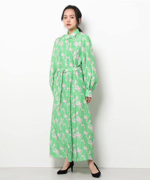 allureville ツートンフラワーシャツワンピース 2 ブラック allureville ツートンフラワーシャツワンピース 2 ブラック