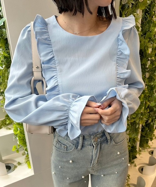 fifth(フィフス)の「フロントフリルキャンディースリーブブラウス(シャツ/ブラウス・レディース・ホワイト/ブラック/サックスブルー・M)」の3枚目の写真