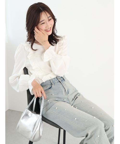 セール】フロントフリルキャンディースリーブブラウス（シャツ