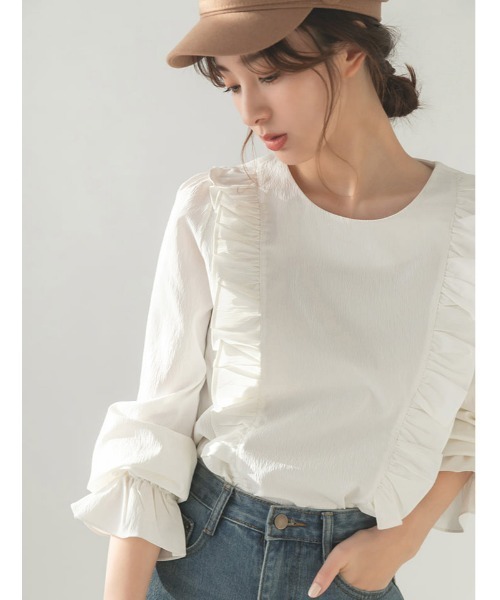 セール】フロントフリルキャンディースリーブブラウス（シャツ