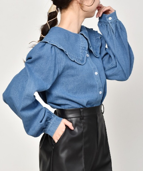 セール フリル襟デニムブラウス シャツ ブラウス Retro Girl レトロガール のファッション通販 Zozotown