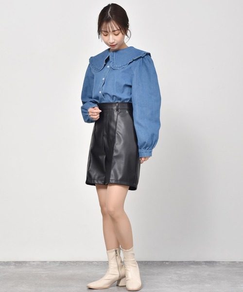 RETRO GIRL（レトロガール）の「フリル襟デニムブラウス（シャツ/ブラウス・レディース・ダークブルー/ブルー・FREE）」の9枚目の写真