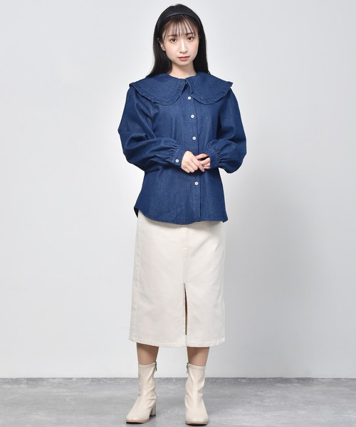 RETRO GIRL（レトロガール）の「フリル襟デニムブラウス（シャツ/ブラウス・レディース・ダークブルー/ブルー・FREE）」の18枚目の写真