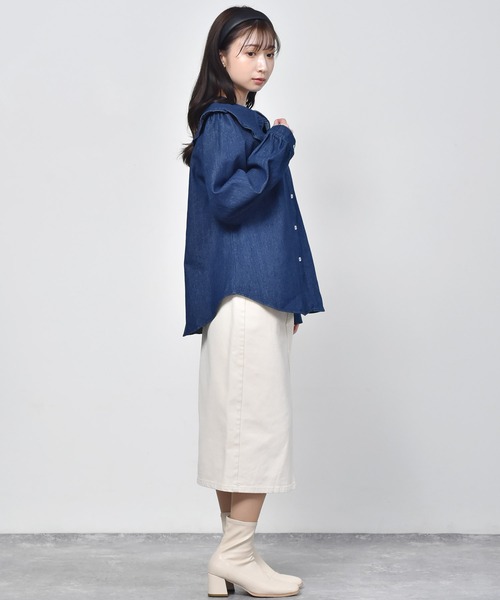RETRO GIRL（レトロガール）の「フリル襟デニムブラウス（シャツ/ブラウス・レディース・ダークブルー/ブルー・FREE）」の7枚目の写真