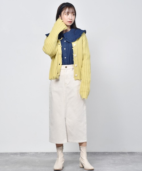 RETRO GIRL（レトロガール）の「フリル襟デニムブラウス（シャツ/ブラウス・レディース・ダークブルー/ブルー・FREE）」の5枚目の写真