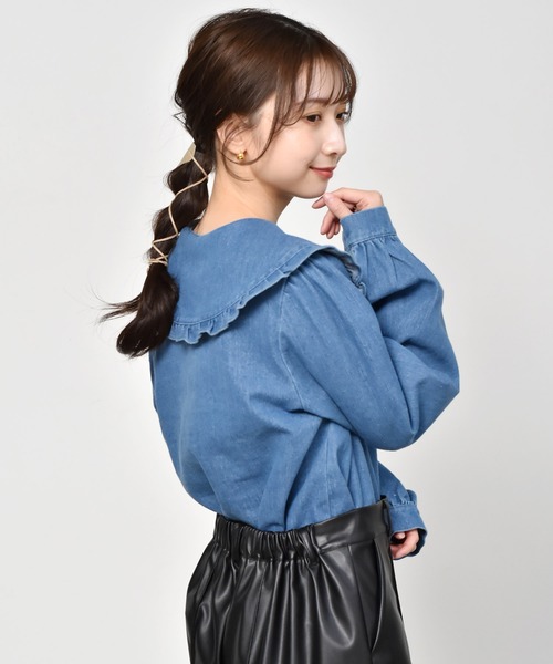 RETRO GIRL（レトロガール）の「フリル襟デニムブラウス（シャツ/ブラウス・レディース・ダークブルー/ブルー・FREE）」の21枚目の写真
