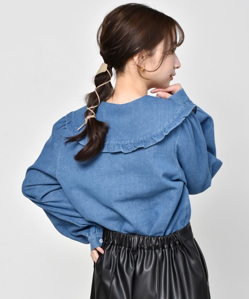RETRO GIRL（レトロガール）の「フリル襟デニムブラウス（シャツ/ブラウス・レディース・ダークブルー/ブルー・FREE）」の16枚目の写真