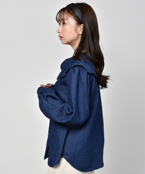 RETRO GIRL（レトロガール）の「フリル襟デニムブラウス（シャツ/ブラウス・レディース・ダークブルー/ブルー・FREE）」の19枚目の写真