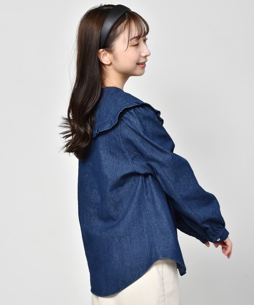 RETRO GIRL（レトロガール）の「フリル襟デニムブラウス（シャツ/ブラウス・レディース・ダークブルー/ブルー・FREE）」の8枚目の写真