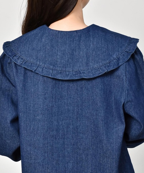 RETRO GIRL（レトロガール）の「フリル襟デニムブラウス（シャツ/ブラウス・レディース・ダークブルー/ブルー・FREE）」の11枚目の写真