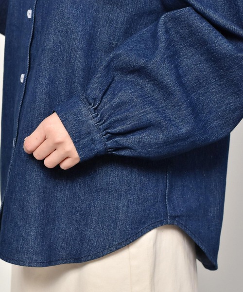 RETRO GIRL（レトロガール）の「フリル襟デニムブラウス（シャツ/ブラウス・レディース・ダークブルー/ブルー・FREE）」の14枚目の写真